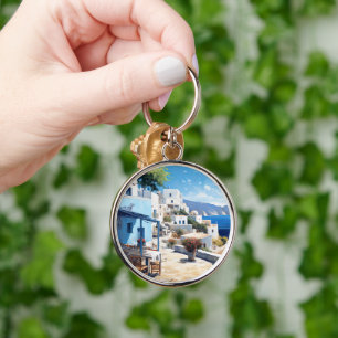 Oia Santorini Rund Silverfärgad Nyckelring