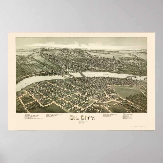 Oil City, PA Panoramic Karta - 1896 Poster (Framsidan)