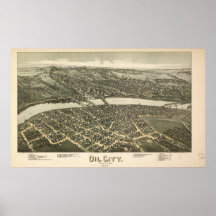 Oil City Pennsylvania 1896 Antique Panoramic Karta Poster