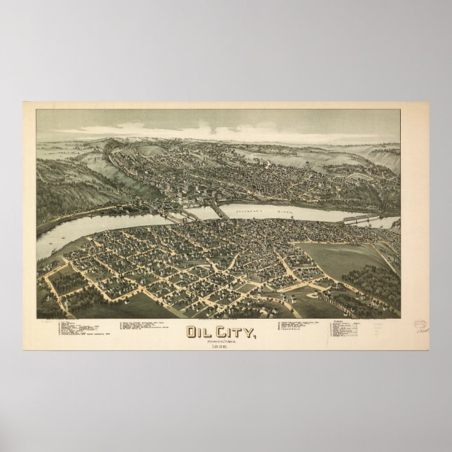 Oil City Pennsylvania 1896 Antique Panoramic Karta Poster (Framsidan)