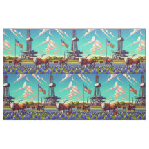 Oil Gas Rig Longhorn Steers Bluebonnet American