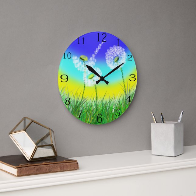 Oil Painting Dandelion Ogräs Clock Stor Klocka (Kontor)