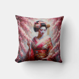 oil painting geisha and cherry tree kudde