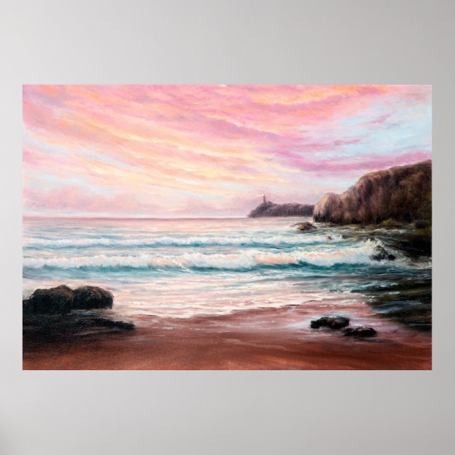  oil painting of beautiful purple sunset over ocea poster (Framsidan)