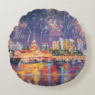Oil painting on the canvas of the seaport of Sochi Rund Kudde