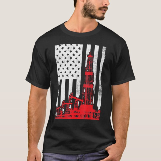 Oil Rig Flagga Patriotic Oilfield Worker juli 4:e  T Shirt (Framsida)