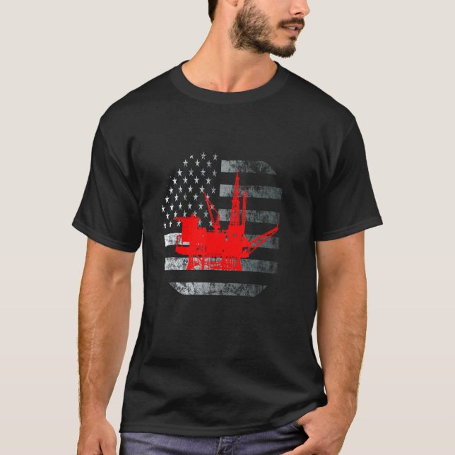 Oil Rig Patriotic US Flagga Oilfield Man Worker Oi T Shirt (Framsida)