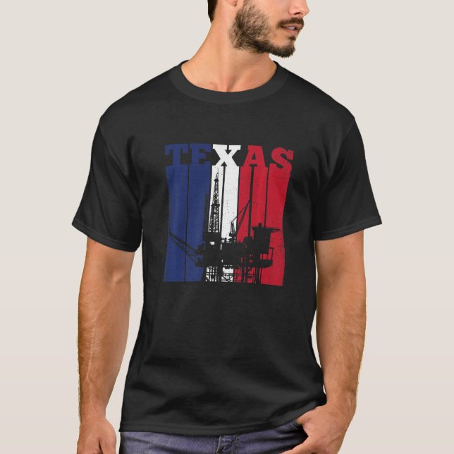 Oil Rig Texas Us Flagga Oilfield Worker Rig Drilli T Shirt (Framsida)