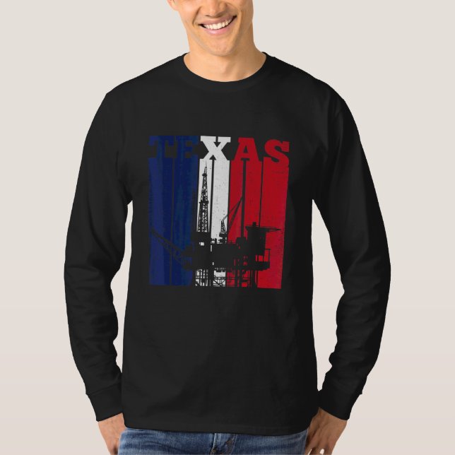 Oil Rig Texas Us Flagga Oilfield Worker Rig Drilli T Shirt (Framsida)