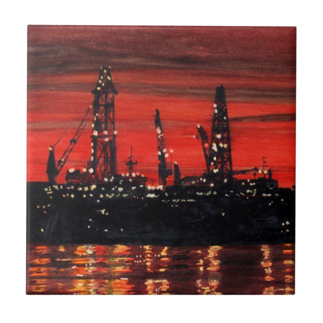 Oil Rigs på natten Kakelplatta (Framsidan)