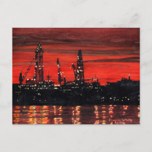Oil Rigs på natten Vykort