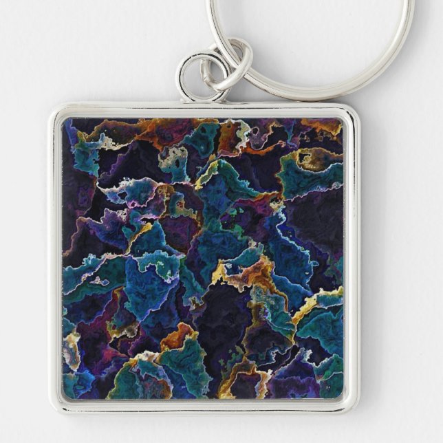 Oil Slick Keychain Fyrkantig Silverfärgad Nyckelring (Framsidan)