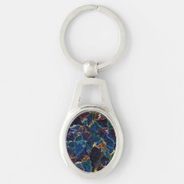 Oil Slick Keychain Ovalt Silverfärgad Nyckelring