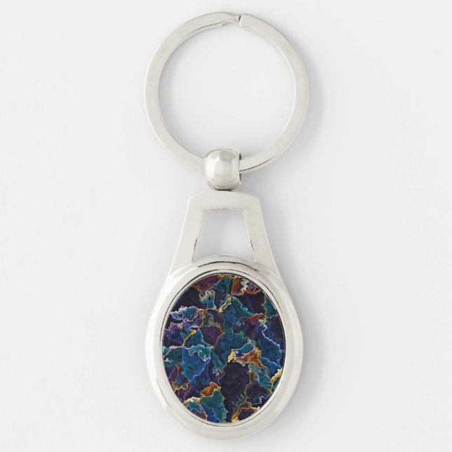 Oil Slick Keychain Ovalt Silverfärgad Nyckelring (Framsidan)