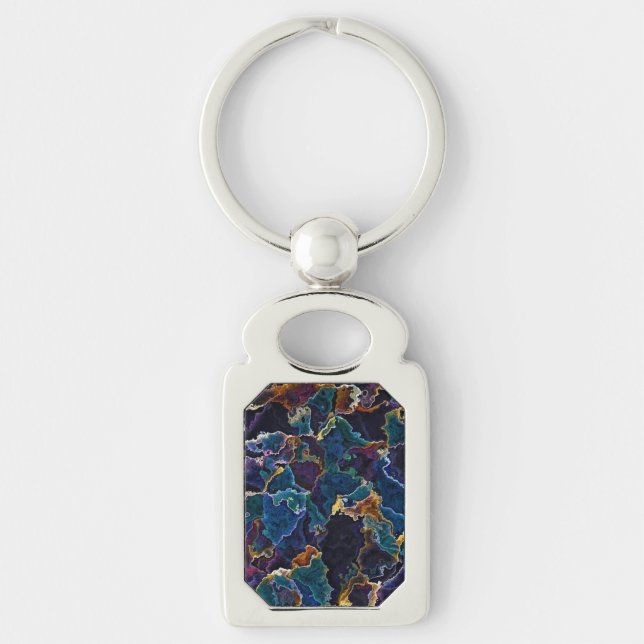 Oil Slick Keychain Rektangulärt Silverfärgad Nyckelring (Framsidan)