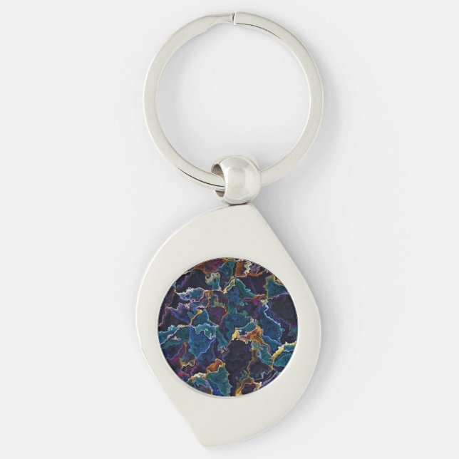 Oil Slick Keychain Swirl Silverfärgad Nyckelring (Framsidan)