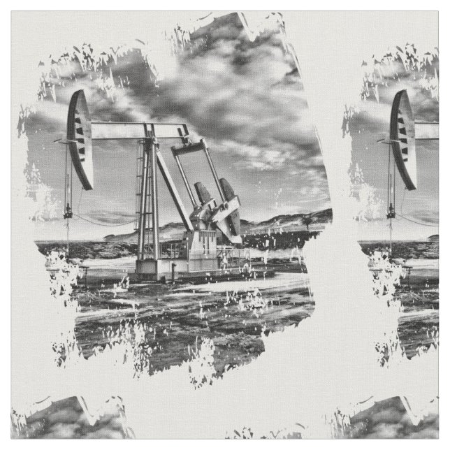Oilfield Pumpjack i svartvitt stänk Tyg (Närbild)