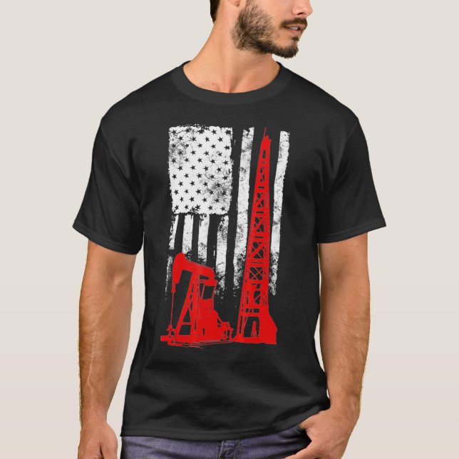 Oilfield US Flagga Oil Rig T Shirt (Framsida)