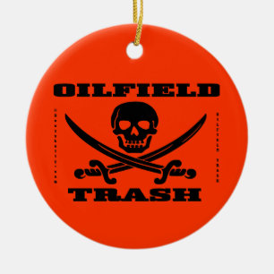 Oilfieldsopor, skallen & Crossbones, olja, gasar, Julgransprydnad Keramik
