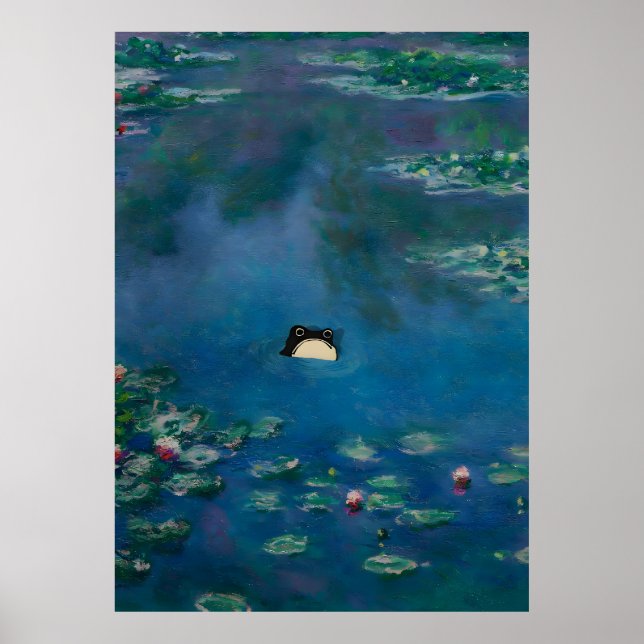 Oimponerad groda, Monet Waterlily Frog Skriv ut Poster (Framsidan)