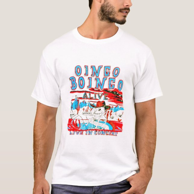 Oingo Boingo bor i konsert 80's White T-Shirt (Framsida)