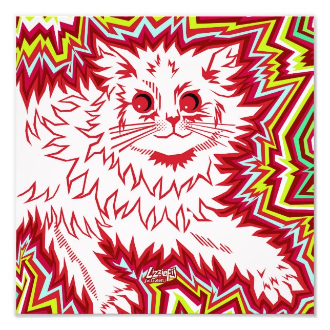 Oingo Boingo psychedelic cat print (variationer) Fototryck (Framsidan)