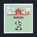 Oink Baa Moo 2:a Birthday Farm Animal Kids Pappersservett<br><div class="desc">Oink Baa Moo Cock-a-doodle-do 2nd Birthday Farm Animal Party Papper Napkins. Anpassa med namn för födelsedagsfest eller händelse. Boskap,  gris,  ko,  får,  tupp,  jordbruksmatade party. www.SamAnnDesigns.com</div>