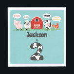 Oink Baa Moo 2:a Birthday Farm Animal Kids Pappersservett<br><div class="desc">Oink Baa Moo Cock-a-doodle-do 2nd Birthday Farm Animal Party Papper Napkins. Anpassa med namn för födelsedagsfest eller händelse. Boskap,  gris,  ko,  får,  tupp,  jordbruksmatade party. www.SamAnnDesigns.com</div>
