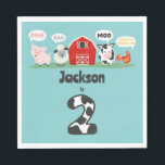Oink Baa Moo 2:a Birthday Farm Animal Kids Pappersservett<br><div class="desc">Oink Baa Moo Cock-a-doodle-do 2nd Birthday Farm Animal Party Papper Napkins. Anpassa med namn för födelsedagsfest eller händelse. Boskap,  gris,  ko,  får,  tupp,  jordbruksmatade party. www.SamAnnDesigns.com</div>