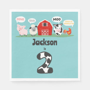 Oink Baa Moo 2:a Birthday Farm Animal Kids Pappersservett