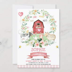 Oink Baa Moo Boskap Barnyard Birthday Inbjudningar
