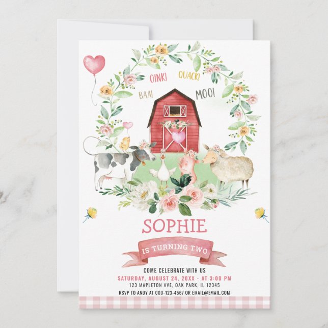 Oink Baa Moo Boskap Barnyard Birthday Inbjudningar (Framsida)