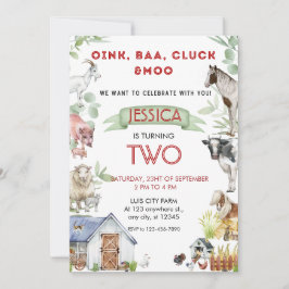Oink Baa Moo Cute Boskap Birthday Inbjudningar