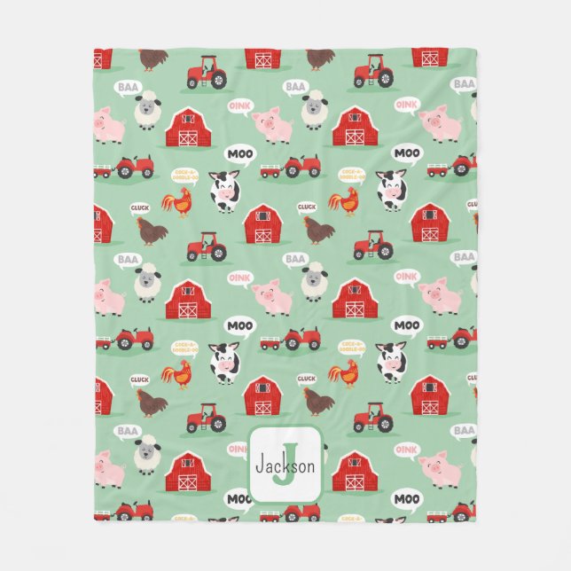 Oink Baa Moo Farm Animal Cute Kids Fleecefilt (Framsidan)