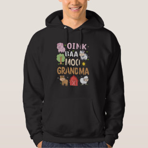 Oink Baa Moo Grandma Barnyard Farm 2:a födelsedage Hoodie