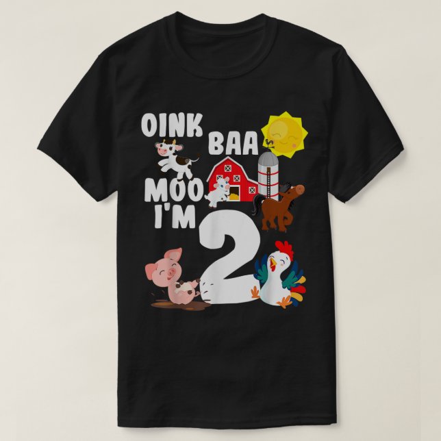 Oink Baa Moo I är 2 Boskap Theme Birthday 2 Y T Shirt (Design framsida)