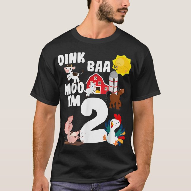 Oink Baa Moo Im 2 Boskap Theme Birthda T Shirt (Framsida)