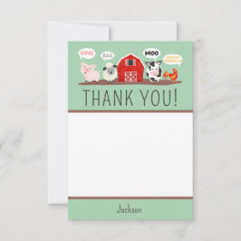 Oink Baa Moo Tack för att du Farm Animal Party Kid Kort