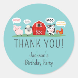 Oink Baa Moo Tack för er Farm Animal Party Runt Klistermärke