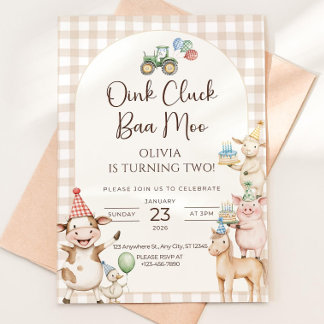 Oink Baa Moo Turning Two Birthday Invitation Edita Inbjudningar