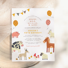 Oink Baa Quack Moo Boskap Födelsedagsfest Vykort