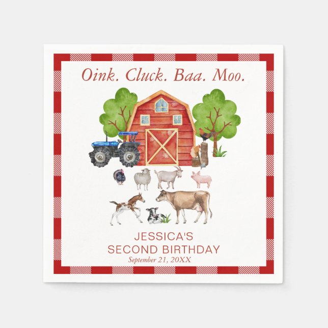 Oink Baa Quack Moo Cute Boskap Birthday Pappersservett (Framsidan)