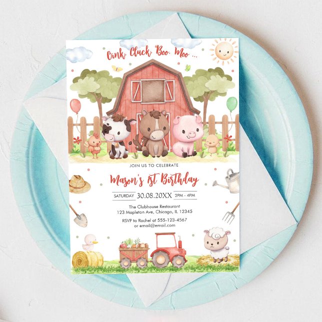 Oink Baa Quack Moo Farm Animals Birthday Inbjudningar (Skapare uppladdad)