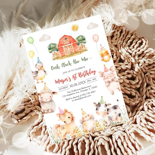 Oink Baa Quack Moo Farm Animals Birthday Inbjudningar (Skapare uppladdad)