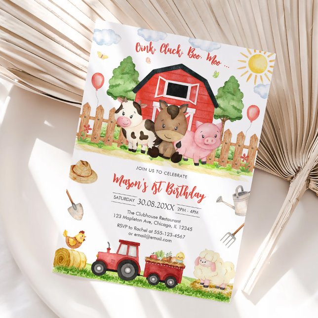 Oink Baa Quack Moo Farm Animals Birthday Inbjudningar (Skapare uppladdad)