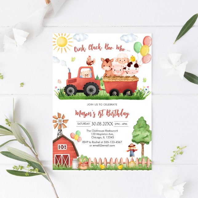 Oink Baa Quack Moo Farm Animals Birthday Inbjudningar (Skapare uppladdad)