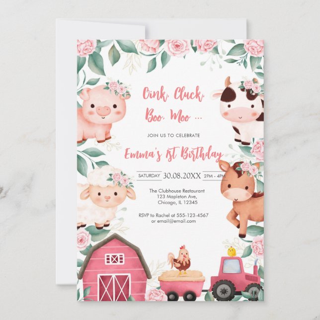Oink Baa Quack Moo Farm Animals Birthday Inbjudningar (Framsida)