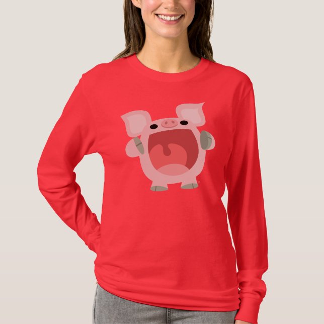 "OINK!!!" Cute Tecknad Gris Kvinnor T-shirt (Framsida)