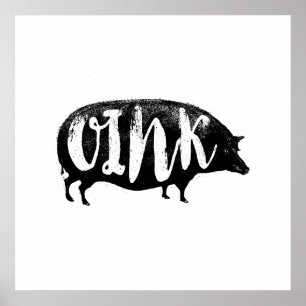 OINK Funny Vintage Gris Poster