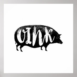 OINK Funny Vintage Gris Poster